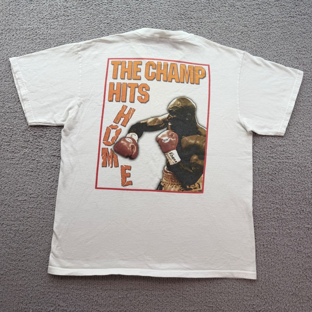 Vintage 1998 Evander Holyfield vs Vaughn Bean Boxing T-Shirt White Large Delta